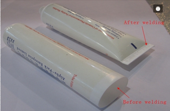 welding samples from ultrasonic tubes sealer اللحام مع العينات.jpg